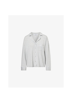 Womens Lounge Underwear Contrast-Piping Brand-Patch Modal-Jersey Pyjama Shirt