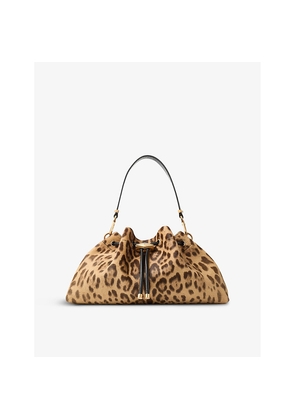 Womens Jimmy Choo Cinch Leopard-Print Medium Suede Shoulder Bag