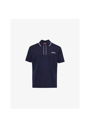 Mens Gucci Logo Text Embroidered Cotton Polo Shirt