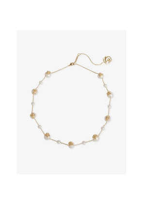 Womens Burberry Ekd Sphere Yellow Gold-Plated Brass and Pearl Necklace