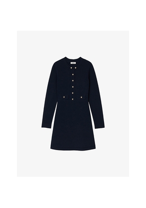 Womens Sandro Long-Sleeved Side-Pocket Knitted Mini Dress