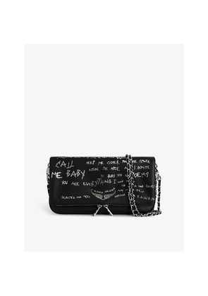 Womens Zadig&Voltaire Rock Graffiti Logo-Embellished Leather Clutch