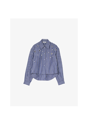 Womens Sandro Striped Rhinestone-Embellished Cotton Shirt