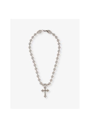 Mens Emanuele Bicocchi Beaded Chain Cross Sterling-Silver Necklace