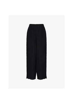 Womens Lounge Underwear Crinkle-Effect Ruffle-Hem Woven Pyjama Trousers