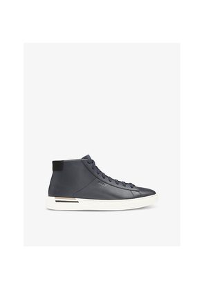 Mens Debossed-Branding Leather High-Top Trainers