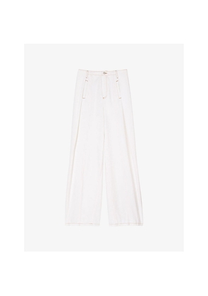 Womens Sandro Topstitched Wide-Leg Denim Jeans