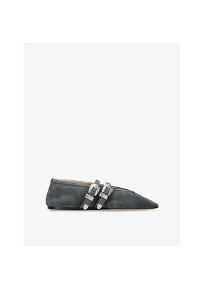 Womens Le Monde Beryl Claudia Two-Buckle Suede Flats