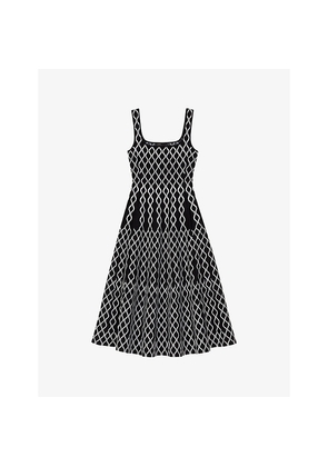 Womens Maje Grid-Pattern Square-Neck Knitted Midi Dress