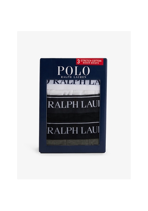 Mens Polo Ralph Lauren Logo-Waistband Mid-Rise Pack Of Three Stretch-Cotton Boxer Briefs