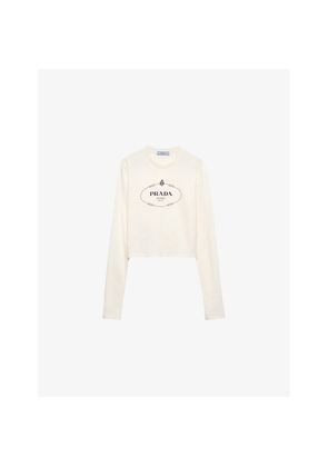 Womens Prada Logo-Print Long-Sleeve Cotton-Jersey Top