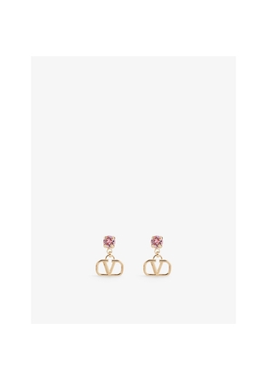 Womens Valentino Garavani Logo 18ct Yellow-Gold Plated Metal and Crystal Earrings
