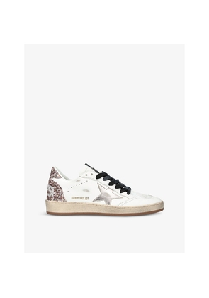 Womens Golden Goose Ballstar Glitter-Embellished Leather Low-Top Trainers
