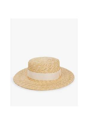 Womens Boutique Bonita Boater Ribbon-Embellished Straw Hat