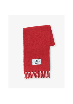 Womens Marni Branded-Patch Fringed-Trim Wool-Blend Scarf