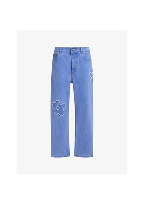 Womens Marni Floral-Embroidered Straight-Leg Mid-Rise Jeans