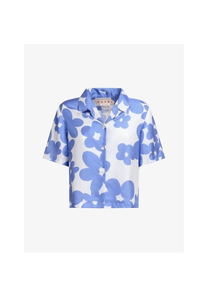 Womens Marni Floral-Print Short-Sleeved Silk Shirt