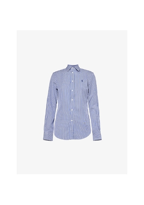 Womens Polo Ralph Lauren Brand-Embroidery Stripe Long-Sleeve Cotton Shirt