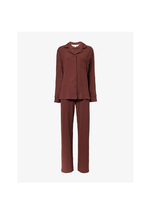 Womens The Nap Co Ribbed Wide-Leg Stretch-Woven Pyjama Set
