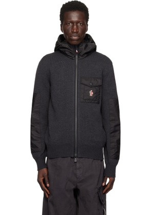 Moncler Grenoble Gray Wool Zip-Up Hoodie