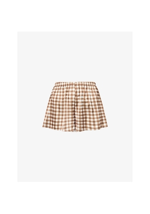 Womens The Nap Co Gingham-Print Satin Stretch-Woven Shorts