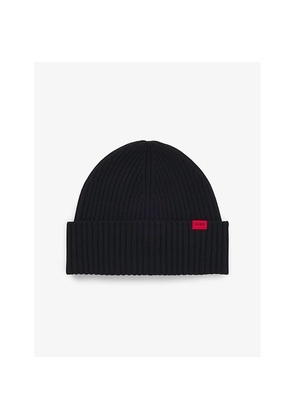 Mens Hugo Brand-Patch Wool-Blend Beanie
