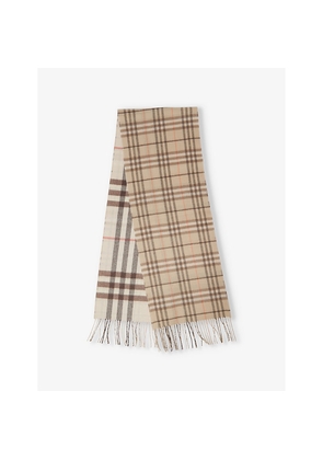 Womens Burberry Check-Print Fringed Cashmere Scarf