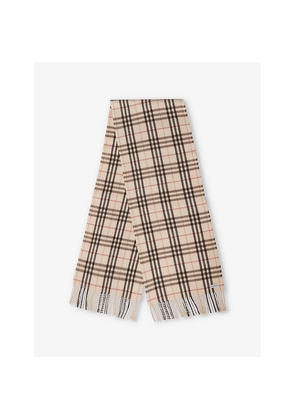 Womens Burberry Check-Print Fringed Cashmere Scarf