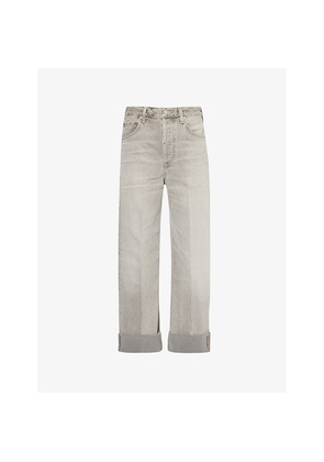 Womens Citizens Of Humanity Ayla Folded-Hem Wide-Leg Mid-Rise Denim-Blend Jeans