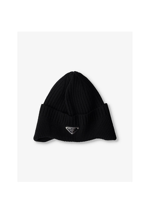 Mens Prada Logo-Embellished Ribbed Wool Beanie