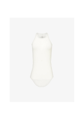 Womens Rick Owens Basic Raw-Hem Sheer Ribbed Jersey Tank Top