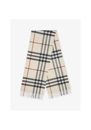 Womens Burberry Check-Print Fringed Cashmere Scarf