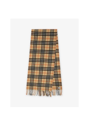 Womens Burberry Check-Print Fringed Cashmere Scarf
