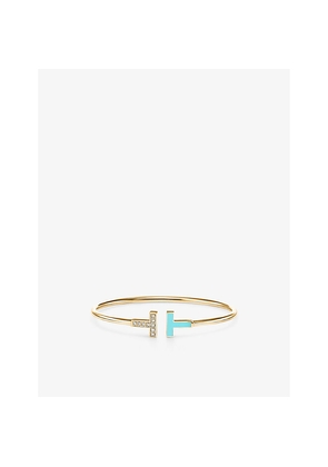 Womens Tiffany & Co Tiffany T Wire 18ct Yellow-Gold, Turquoise and 0.11ct Brilliant-Cut Diamond Bracelet