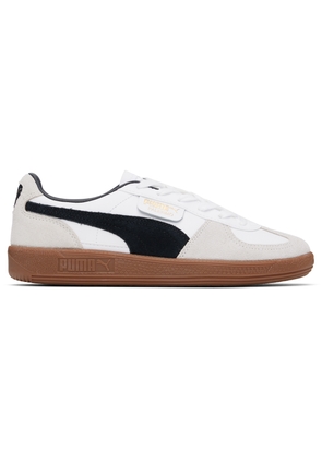 PUMA White & Gray Palermo Leather Sneakers