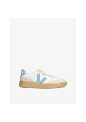 Womens Veja V-90 Logo-Embroidered Leather Low-Top Trainers