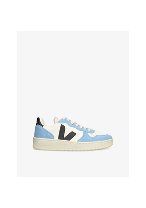 Womens Veja V-10 Logo-Embroidered Leather Low-Top Trainers