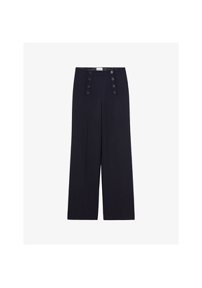 Womens Claudie Pierlot Flared Wide-Leg Mid-Rise Stretch-Woven Trousers