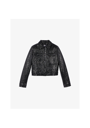 Womens The Kooples Coated Patch-Pocket Straight-Cut Woven Jacket