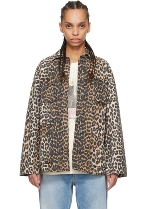 GANNI Brown Leopard Cotton Canvas Jacket