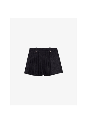 Womens Maje Pleated Stretch-Cotton Shorts