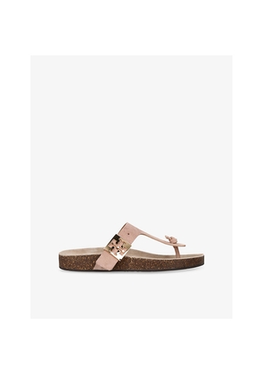 Womens Tory Burch Mellow Thong Logo-Plaque Suede Sandals