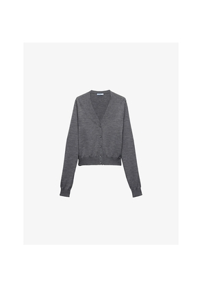Womens Prada Triangle-Appliqué V-Neck Wool Knitted Cardigan
