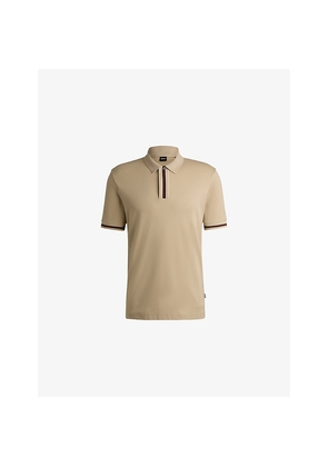 Mens Business Leisure Logo-Embossed Cotton-Blend Polo Shirt