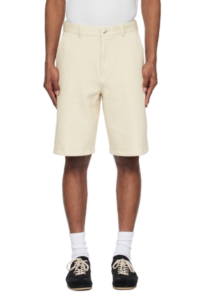 Solid Homme Off-White Cotton Twill Shorts