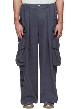 Collina Strada Blue Pleated Denim Cargo Pants