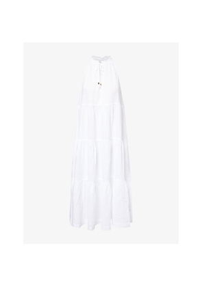 Womens Heidi Klein White Bay Ruffle-Neck Linen Maxi Dress