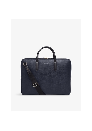 Mens Smythson Panama Large Grained-Leather Briefcase