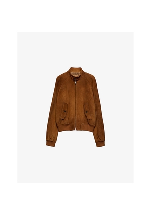 Mens Prada Triangle-Logo Vintage Suede Bomber Jacket