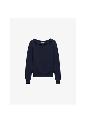 Womens Prada Boat-Neck Cut-Out Cotton Knitted Jumper